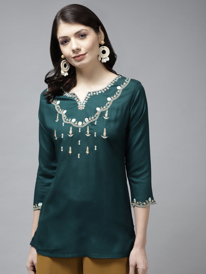 Green Embroidered Top-Yufta Store-9642TOPGRS