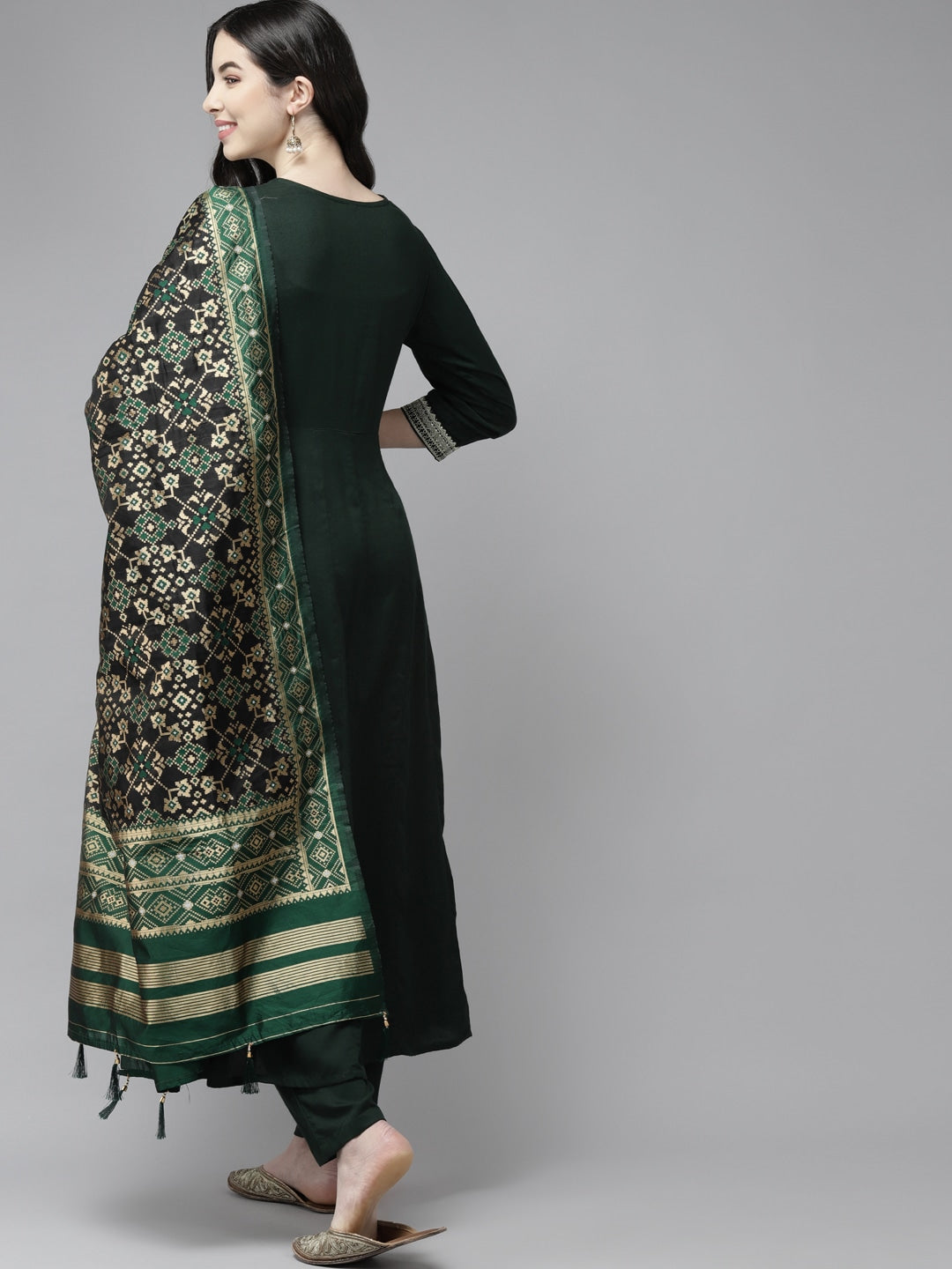 Green Ethnic Dupatta Set-Yufta Store-9221SKDGRS