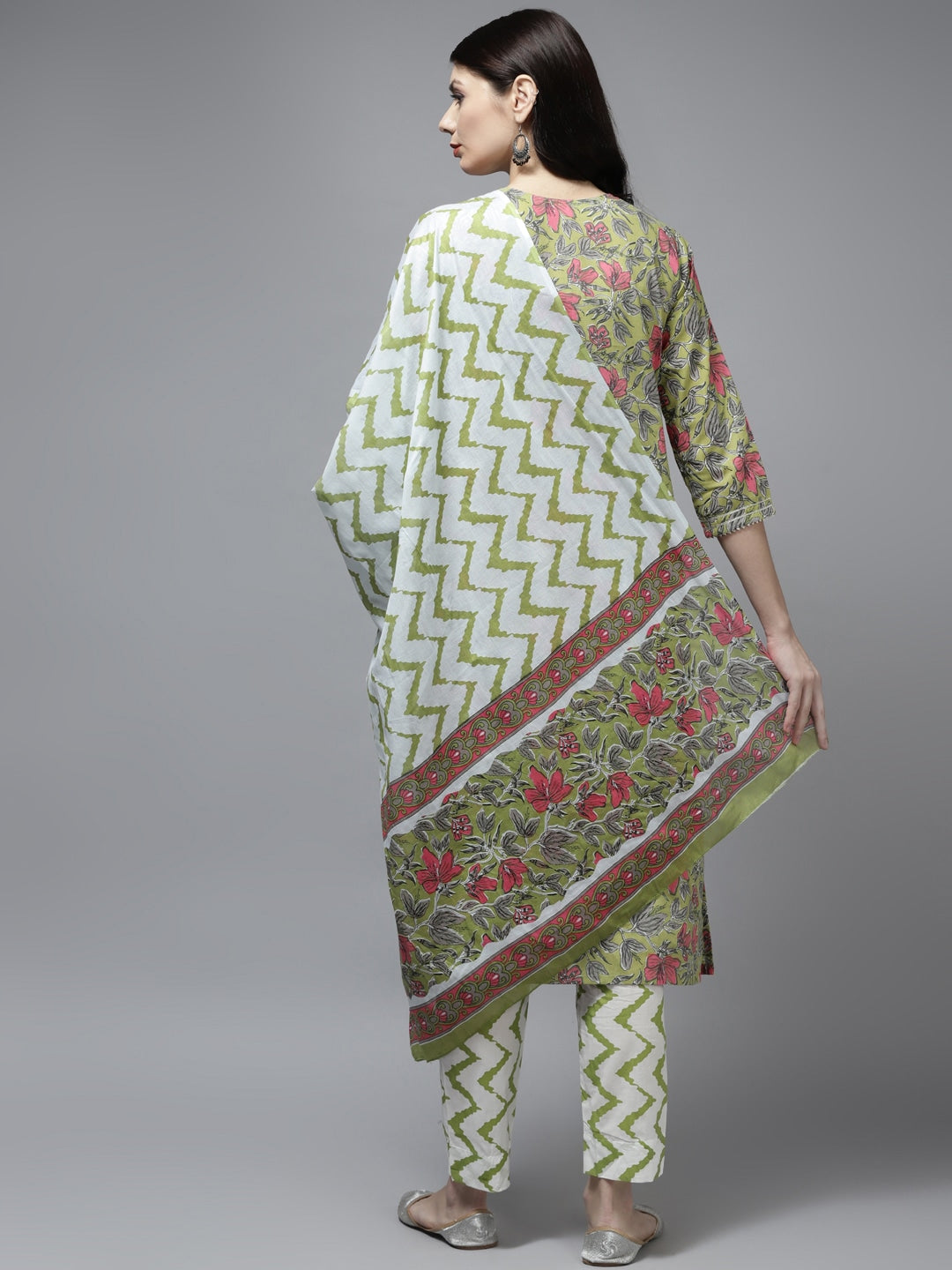 Green Ethnic Motifs Printed Dupatta Set-Yufta Store-9797SKDGRS