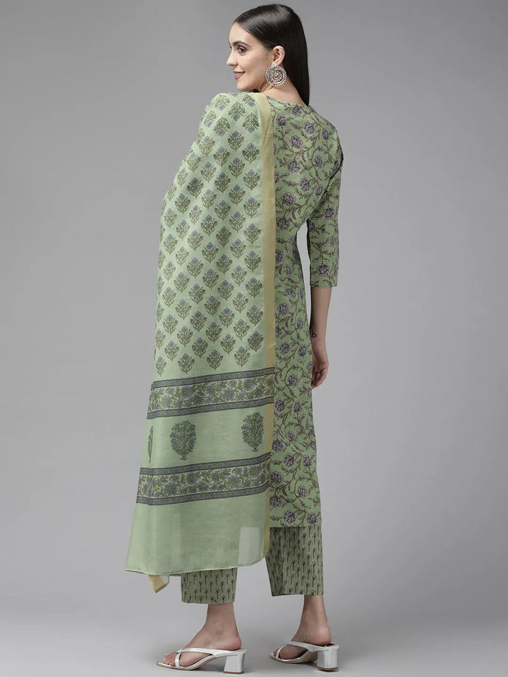 Green Ethnic Printed Dupatta Set-Yufta Store-9377SKDGRS