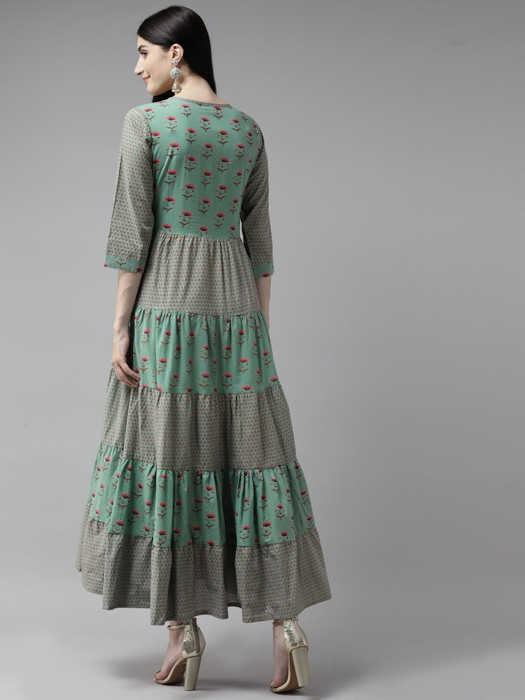 Green Floral Maxi Dress-Yufta Store-2806DRSGRS