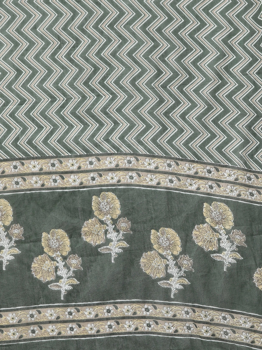 Green Floral Printed Kurta Dupatta Set