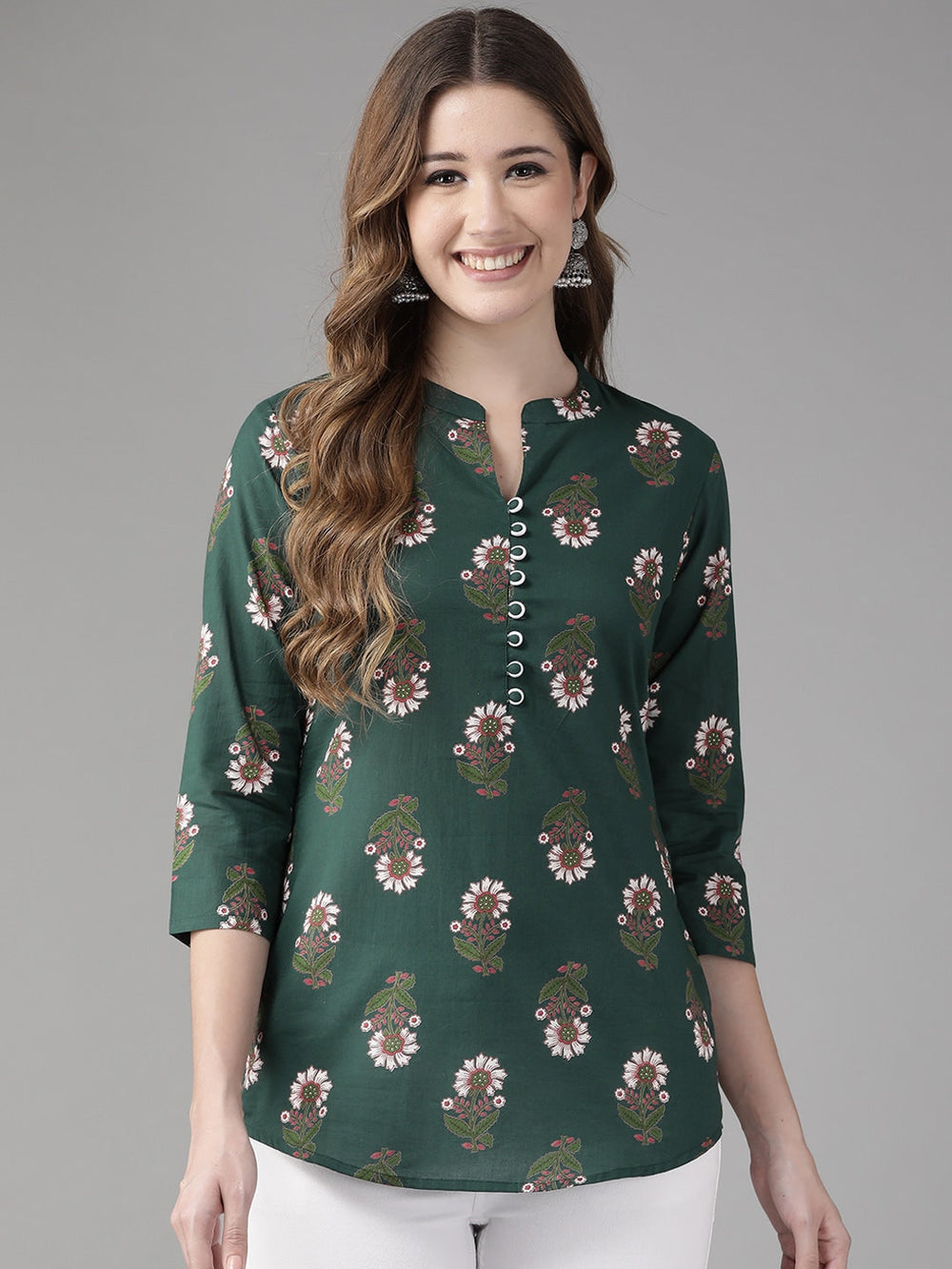 Green Floral Printed Top-Yufta Store-9650TOPGRXS