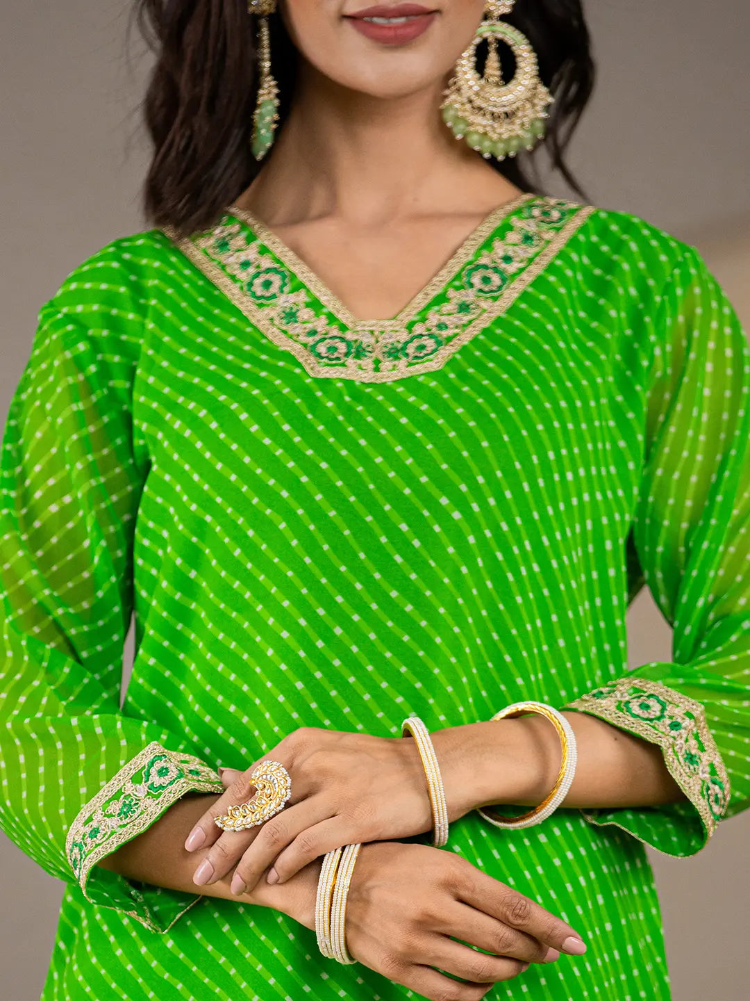 Green Georgette Lehriya Kurta Duptta Set-Yufta Store-6988SKDGRS