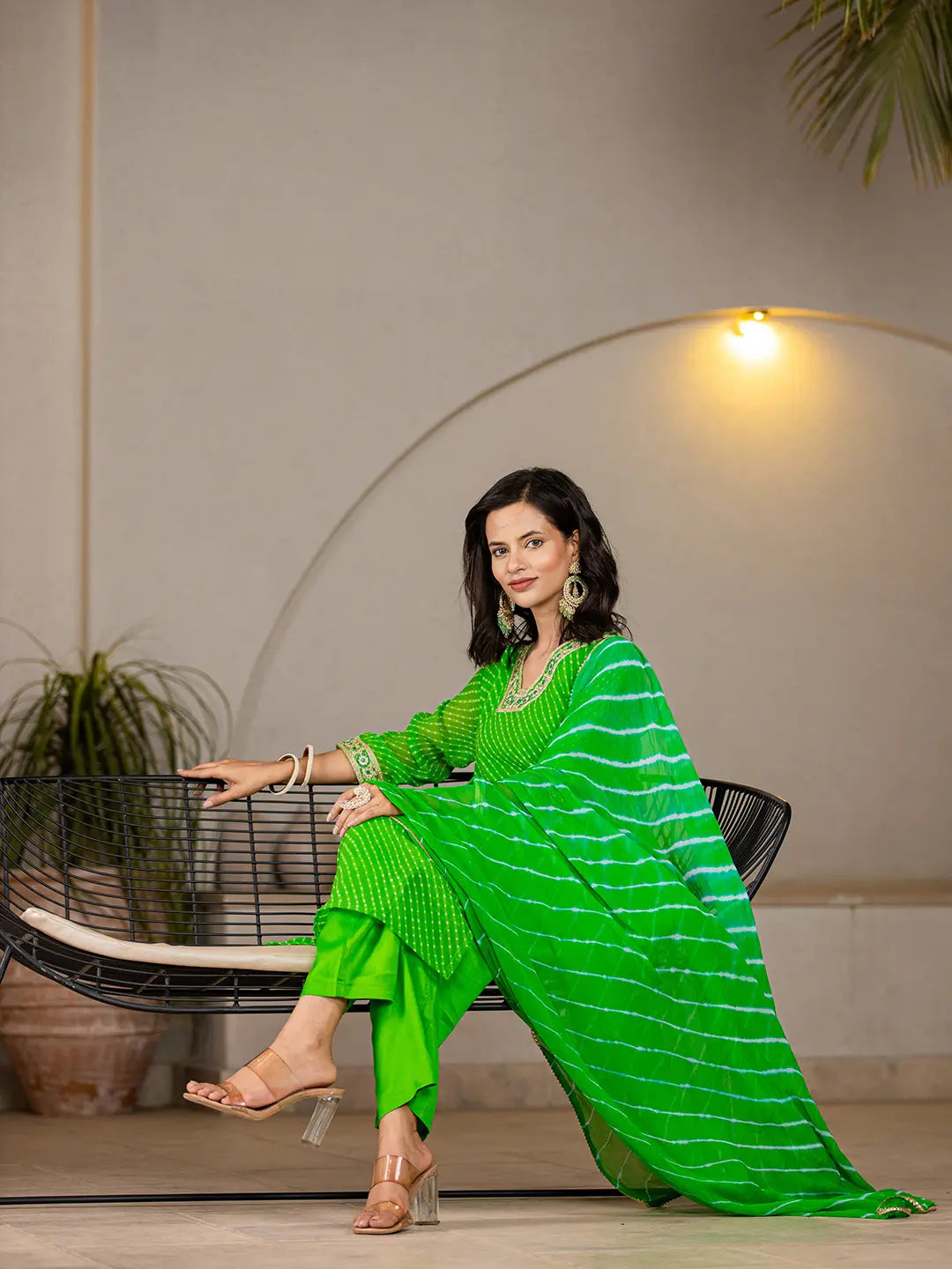 Green Georgette Lehriya Kurta Duptta Set-Yufta Store-6988SKDGRS