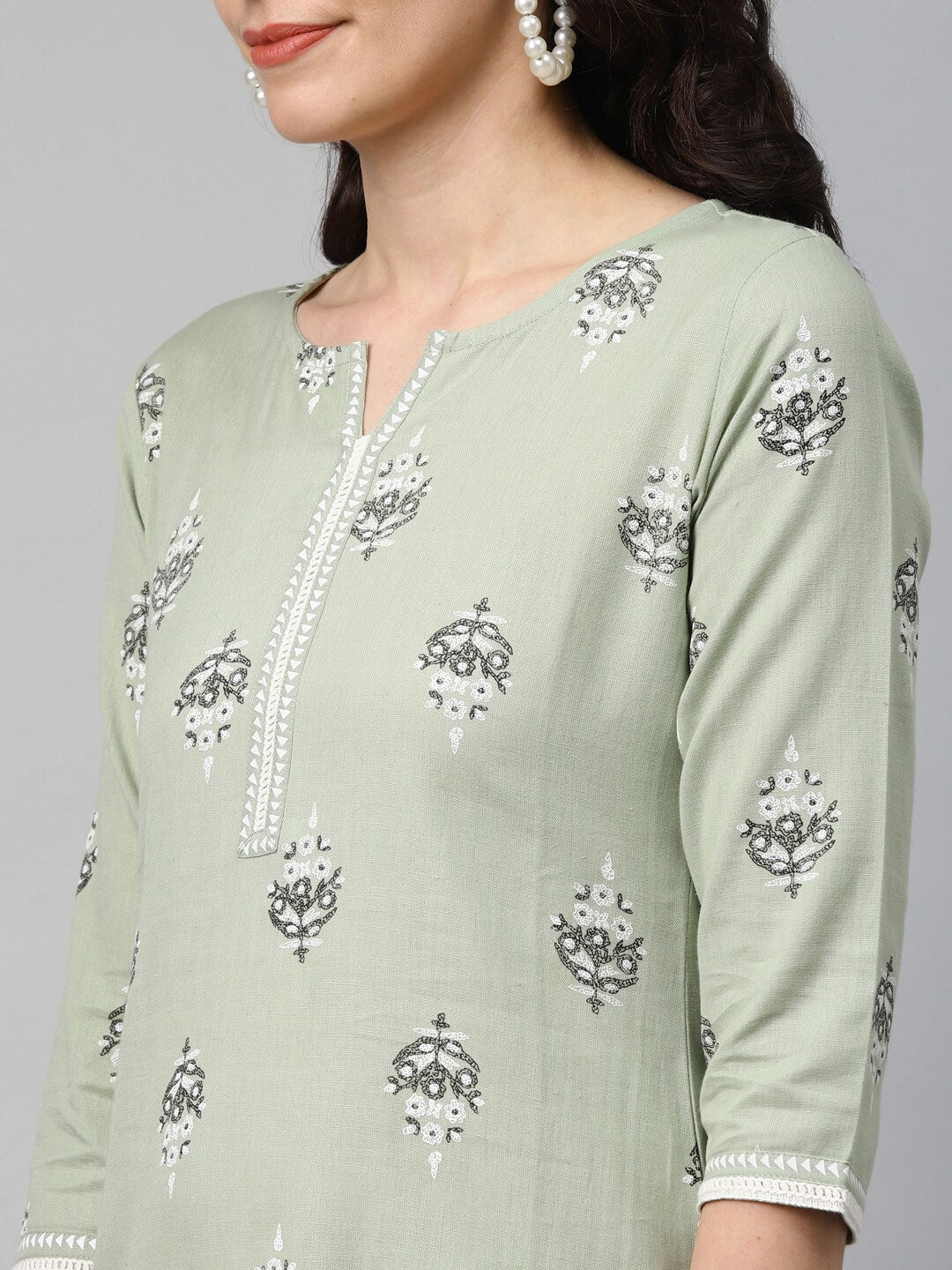 Green Kurta Printed Set-Yufta Store-7849SETGRS