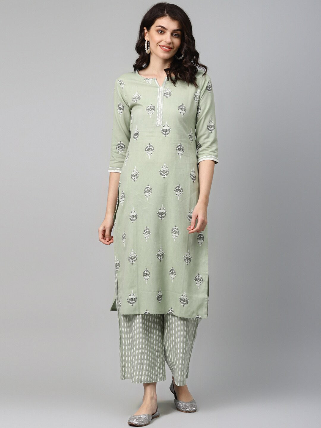 Green Kurta Printed Set-Yufta Store-7849SETGRS