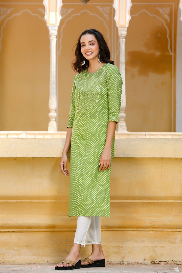 Green Lehariya Kurta Set-Yufta Store-9347SETGRS