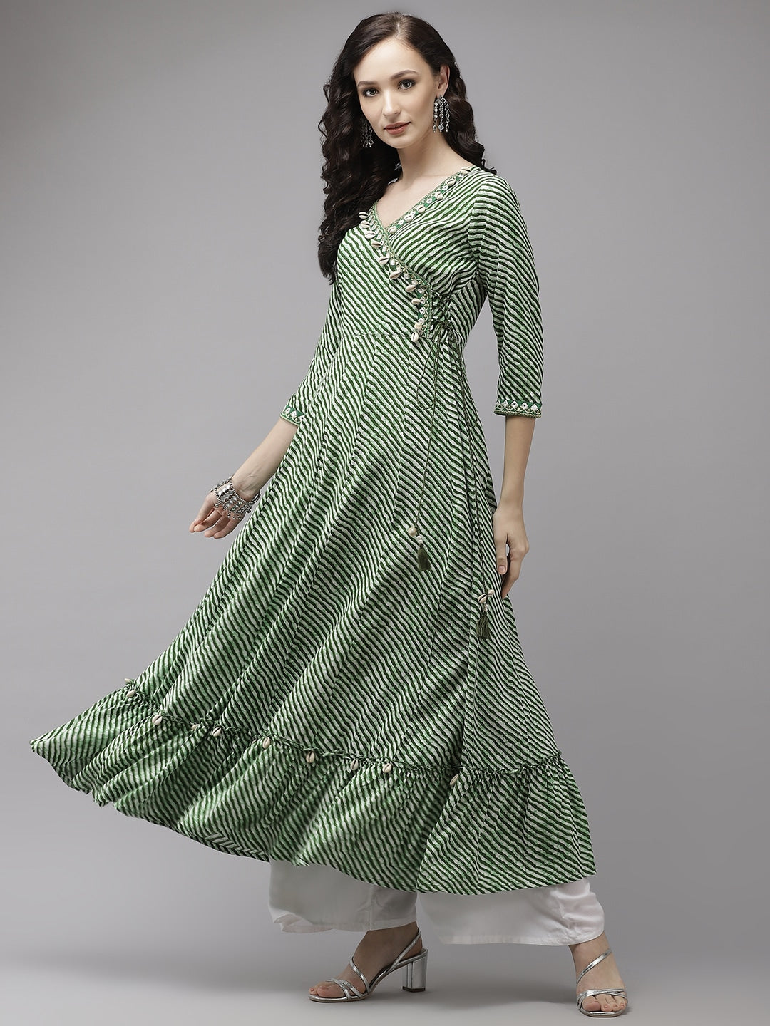 Green Leheriya Printed Dress-Yufta Store-9201DRSGRS