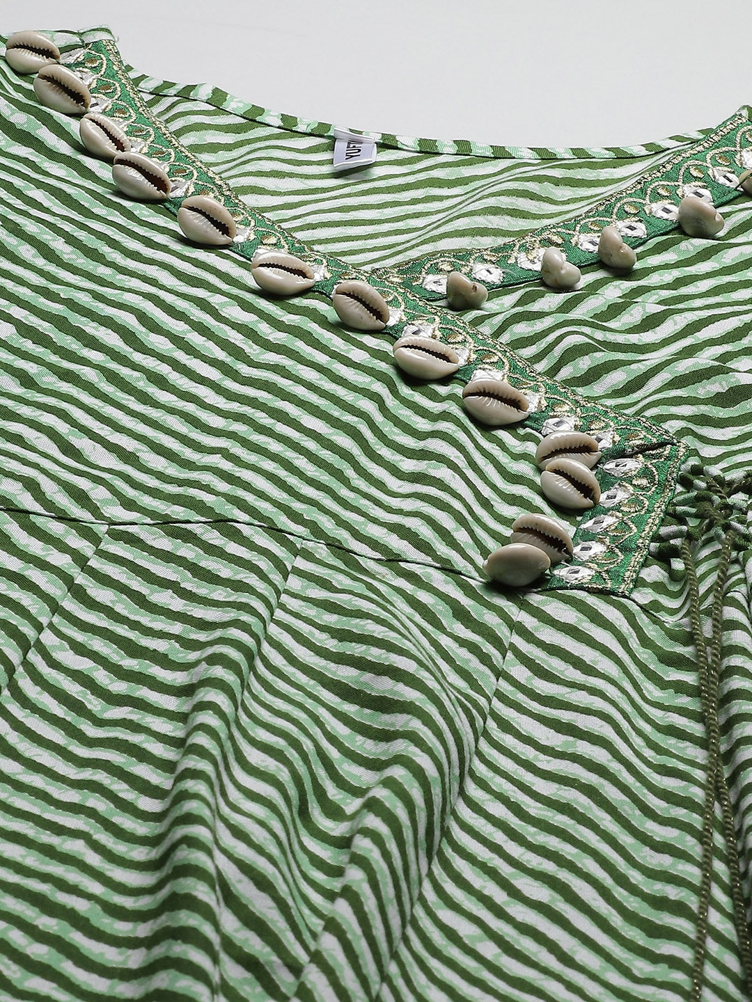 Green Leheriya Printed Dress