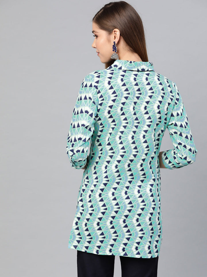 Green & Navy Blue Printed Tunic-Yufta Store-887TUNGRS