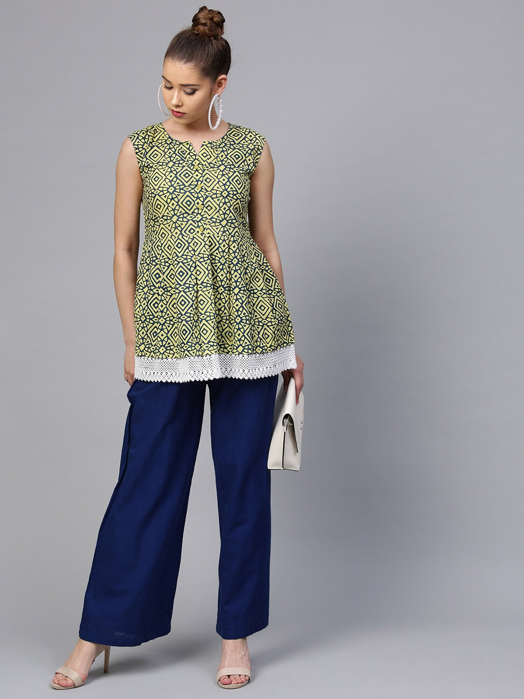 Green & Navy Blue Printed Tunic-Yufta Store-YUFPJTOP893GBS