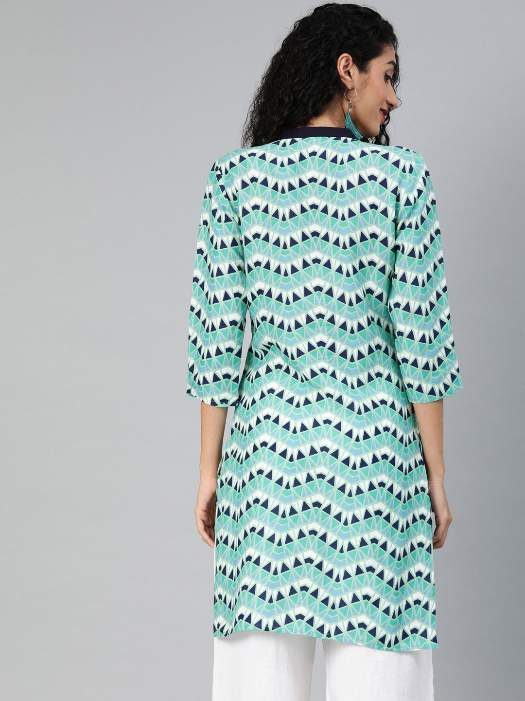 Green & Navy Blue Straight Tunic-Yufta Store-888TUNGRS