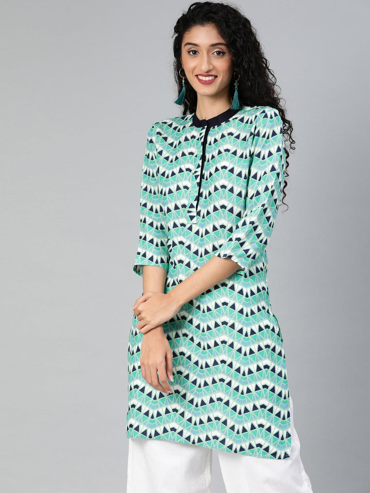 Green & Navy Blue Straight Tunic-Yufta Store-888TUNGRS