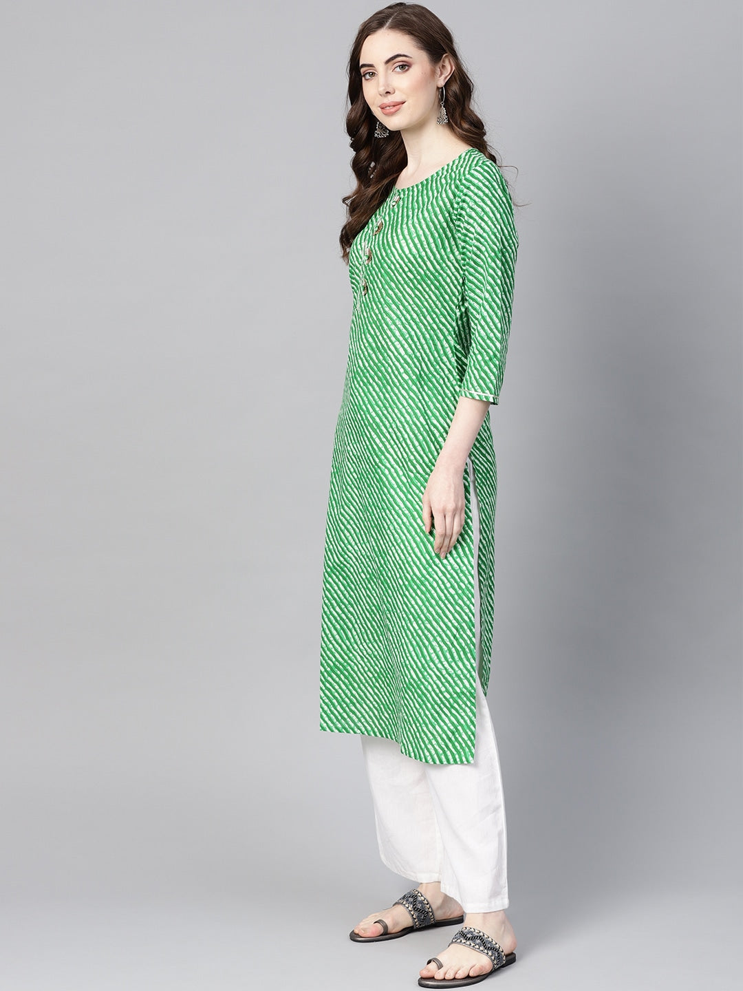 Green & Off-White Leheriya Kurta-Yufta Store-YUFEKSET636GRS