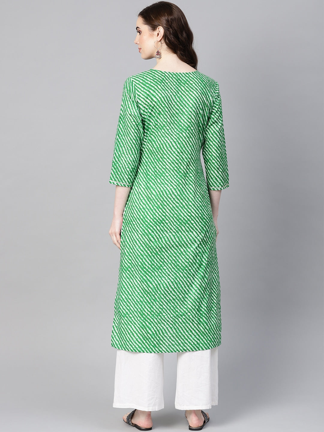 Green & Off-White Leheriya Kurta-Yufta Store-YUFEKSET636GRS