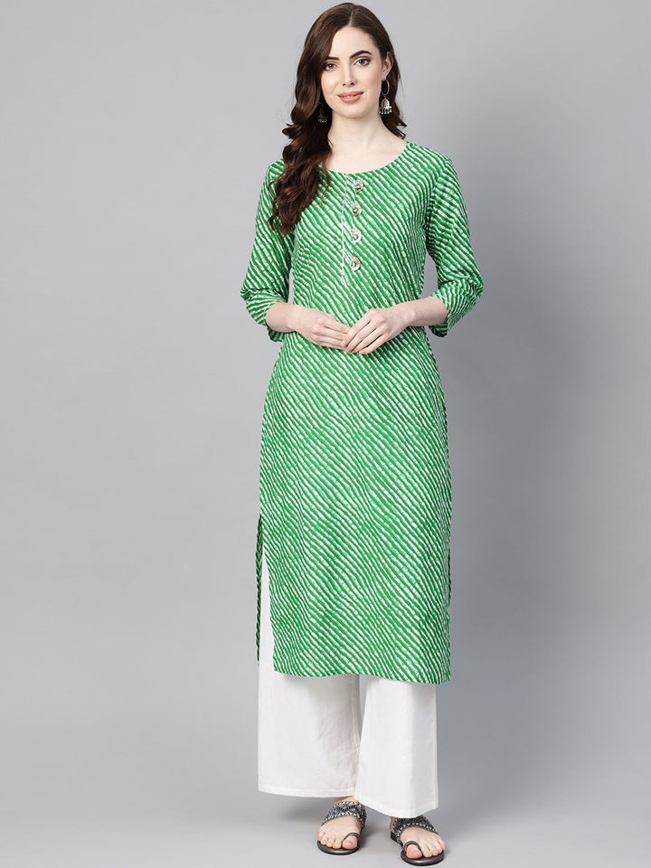 Green & Off-White Leheriya Kurta-Yufta Store-YUFEKSET636GRS