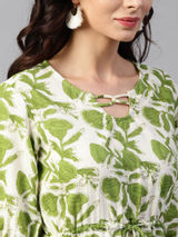 Green & Off-White PrintedKurta