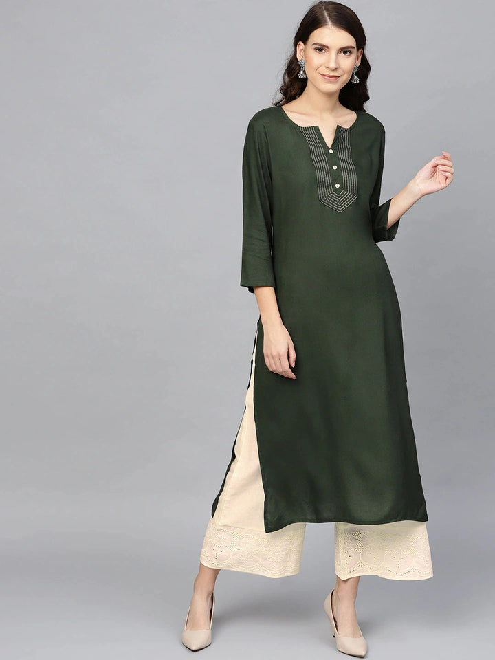 Green & Off-White Straight Kurta Set-Yufta Store-7136SETGRS