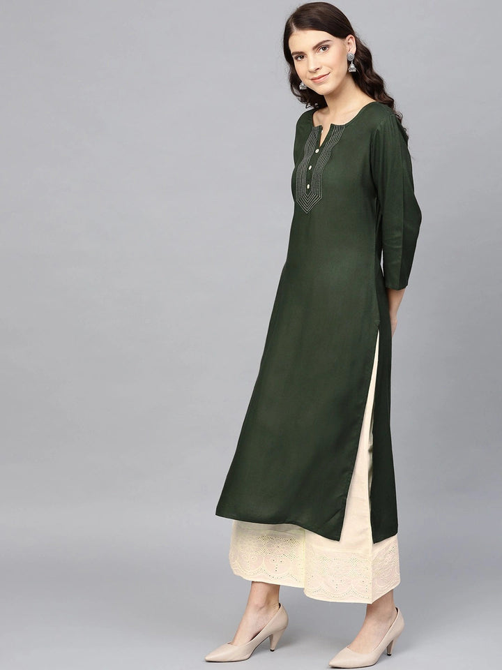 Green & Off-White Straight Kurta Set-Yufta Store-7136SETGRS