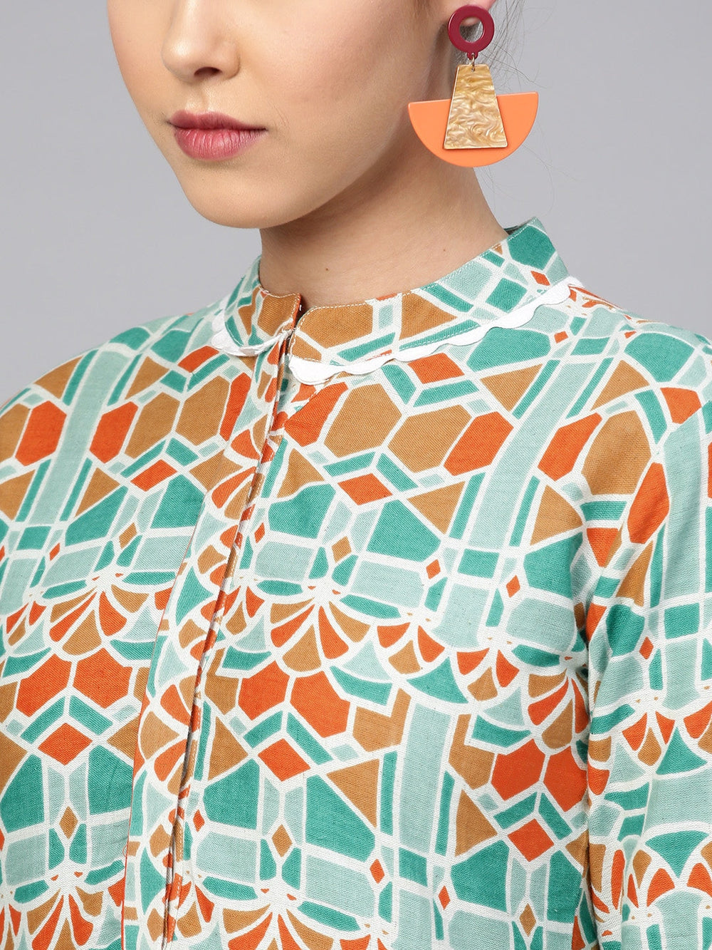 Green & Orange Printed Tunic-Yufta Store-YUFPJTU881XS