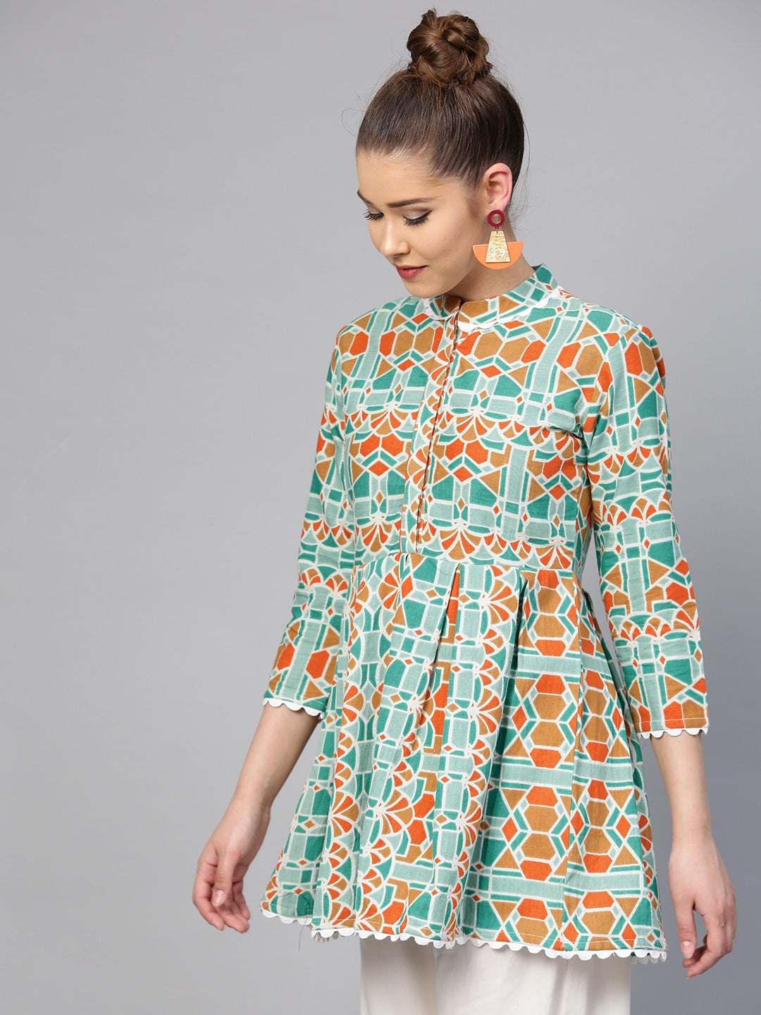 Green & Orange Printed Tunic-Yufta Store-YUFPJTU881XS