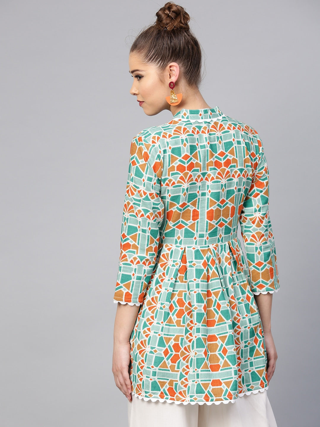 Green & Orange Printed Tunic-Yufta Store-YUFPJTU881XS