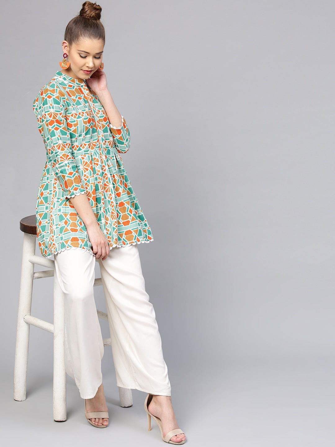 Green & Orange Printed Tunic-Yufta Store-YUFPJTU881XS