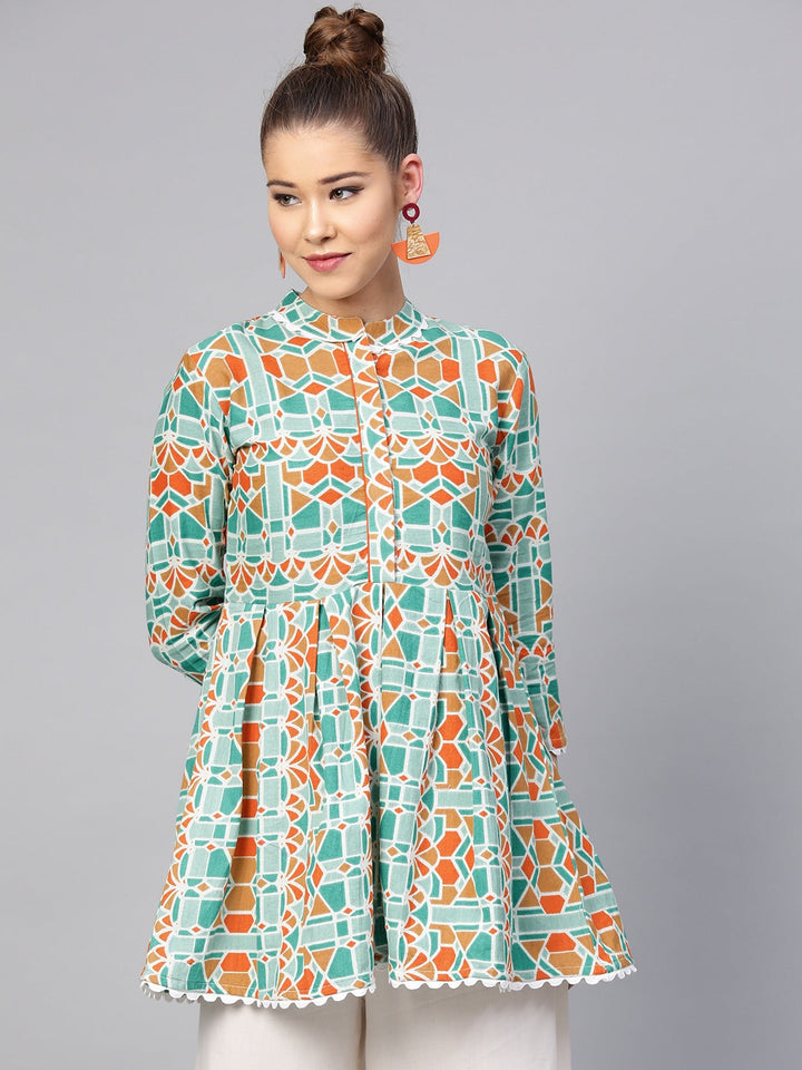 Green & Orange Printed Tunic-Yufta Store-YUFPJTU881XS