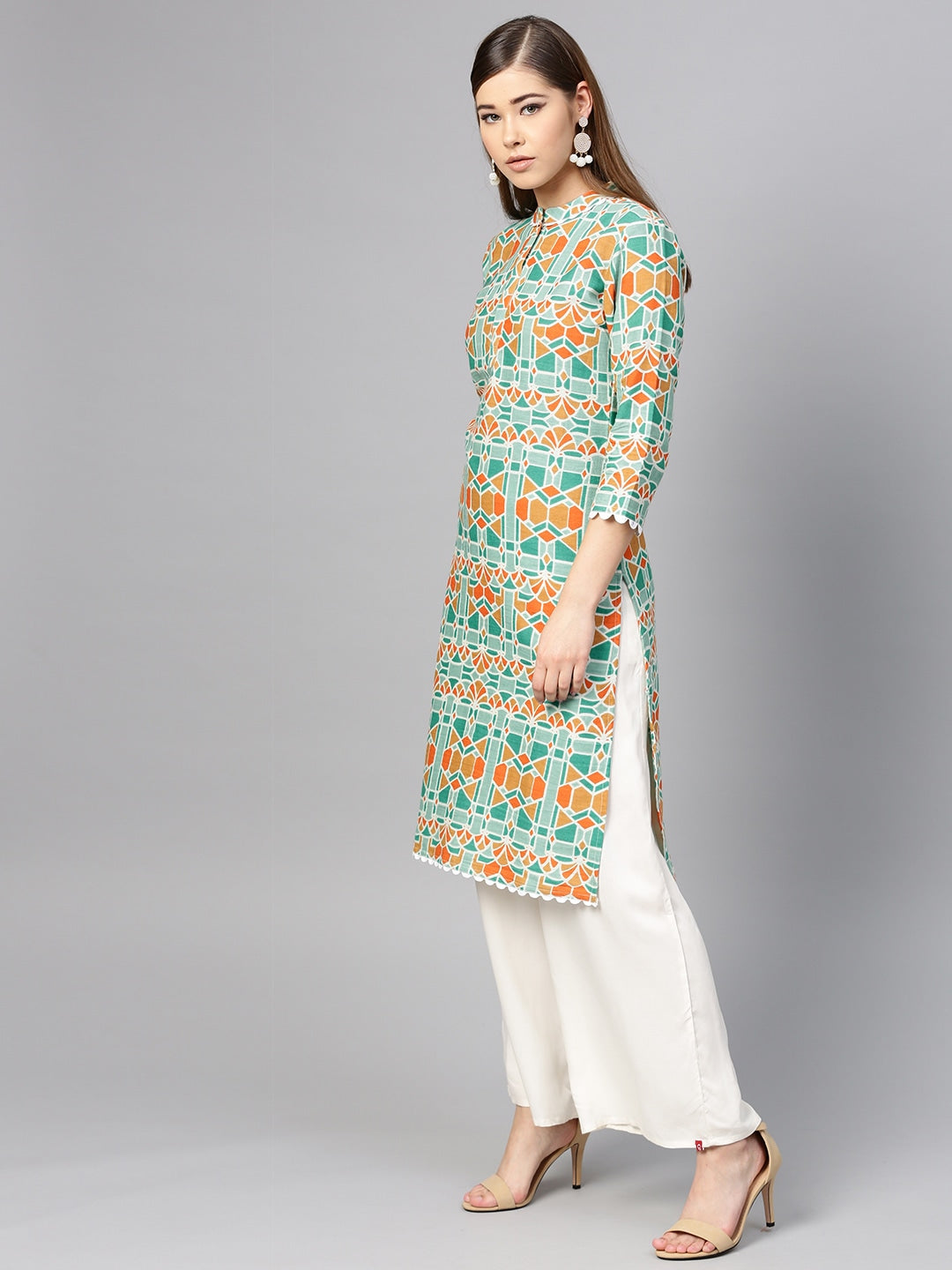 Green & Orange Straight Kurta-Yufta Store-YUFPJKU920XS