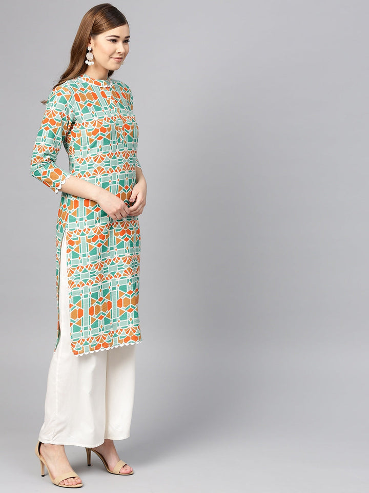 Green & Orange Straight Kurta-Yufta Store-YUFPJKU920XS