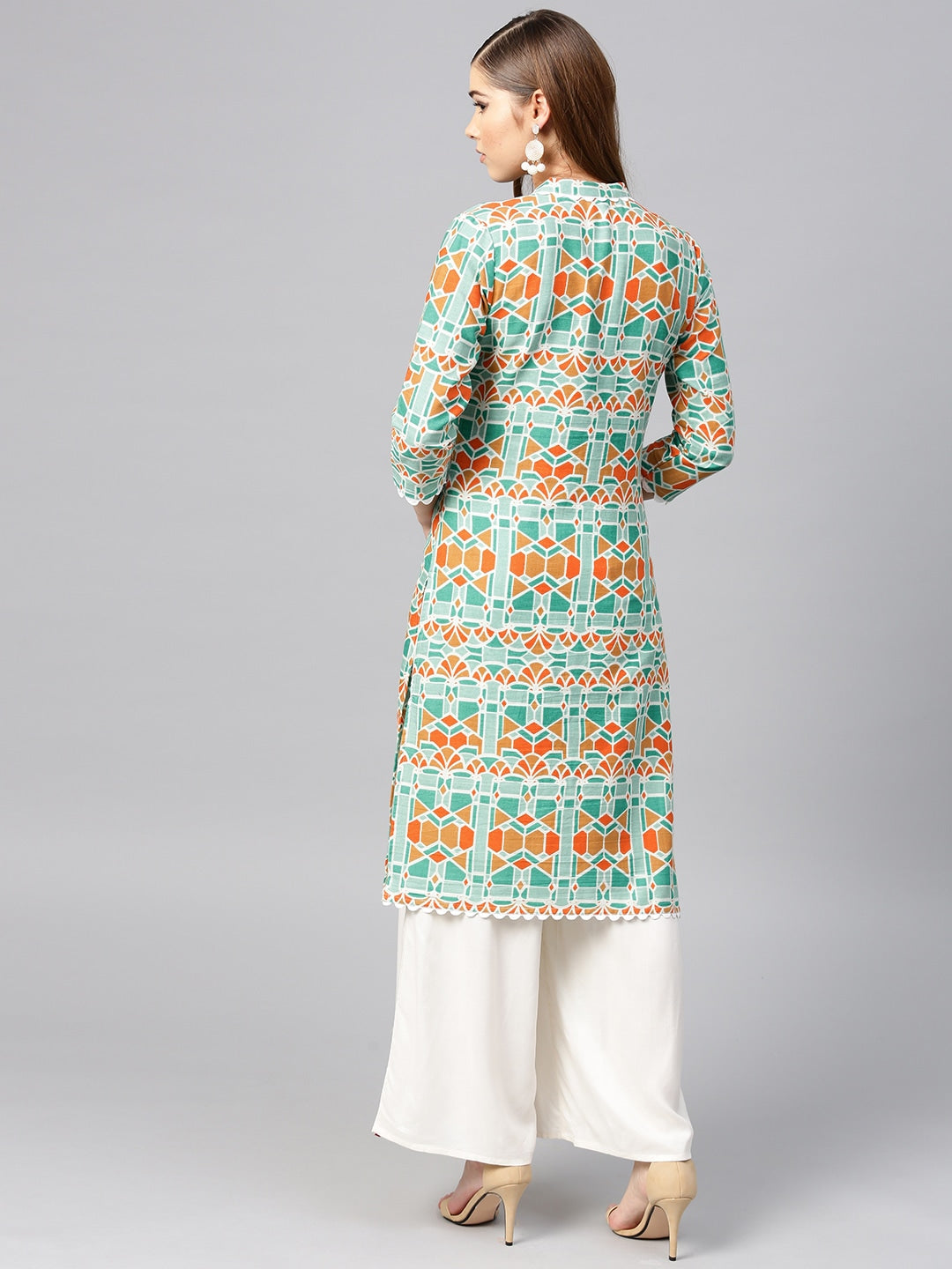 Green & Orange Straight Kurta-Yufta Store-YUFPJKU920XS