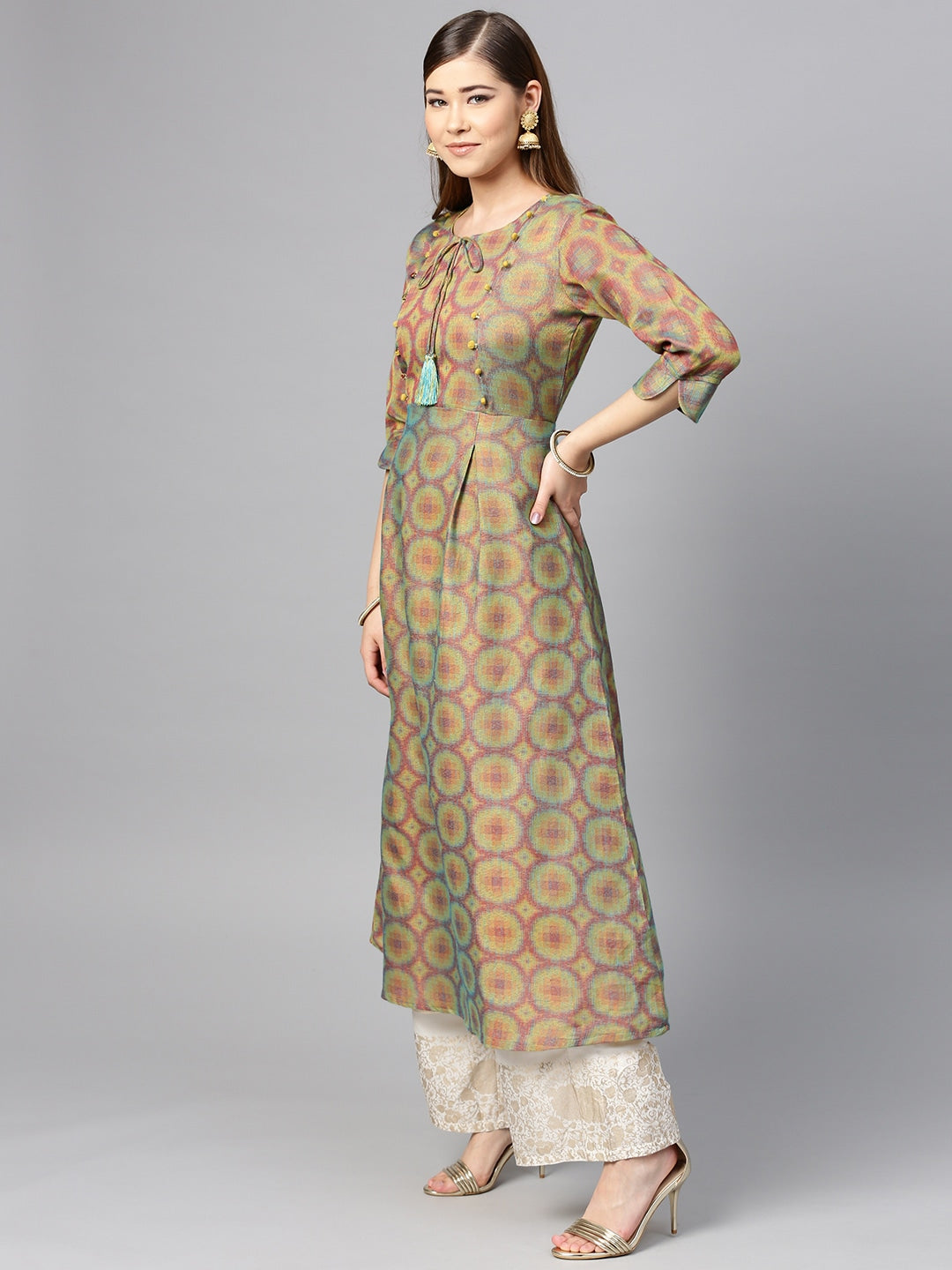 Green & Pink A-Line Kurta-Yufta Store-YUFNKU1959GRNS