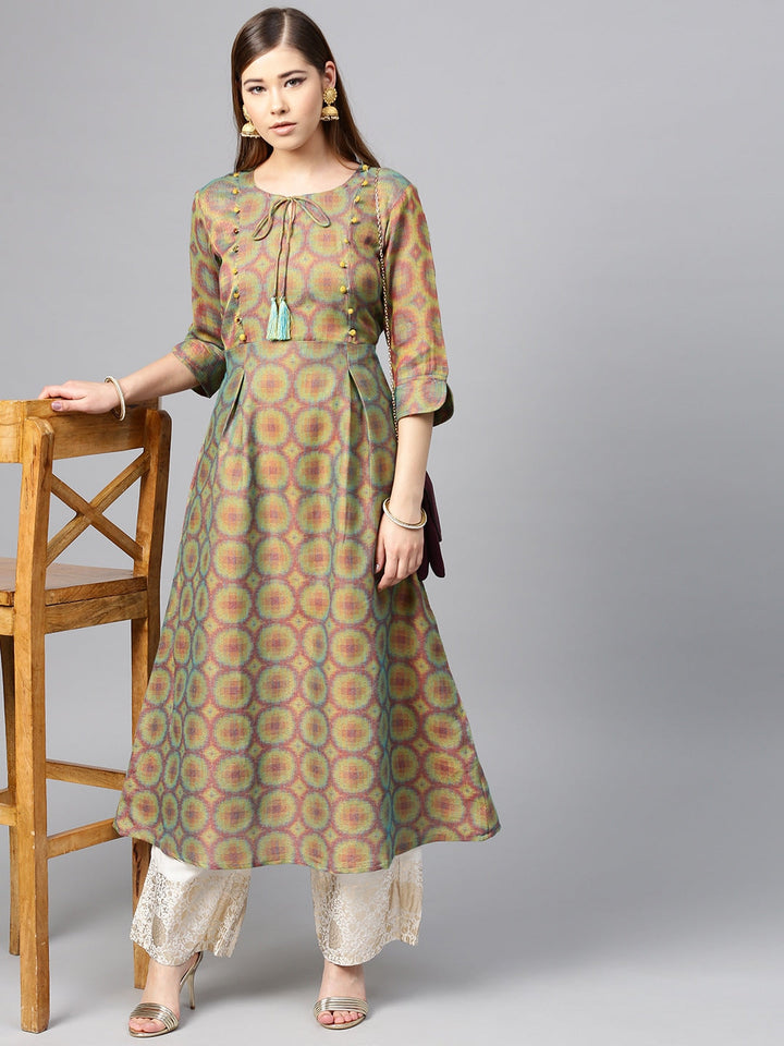 Green & Pink A-Line Kurta-Yufta Store-YUFNKU1959GRNS