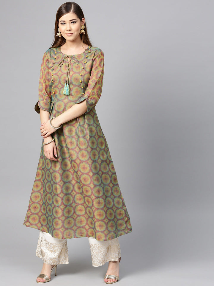 Green & Pink A-Line Kurta-Yufta Store-YUFNKU1959GRNS