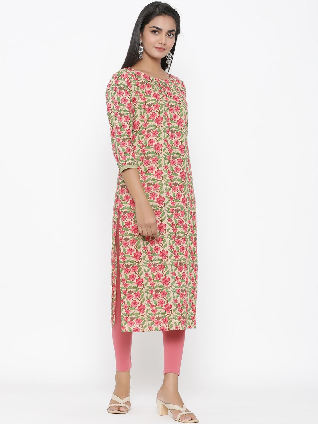 Green & Pink Straight Kurta-Yufta Store-1855KURGRS