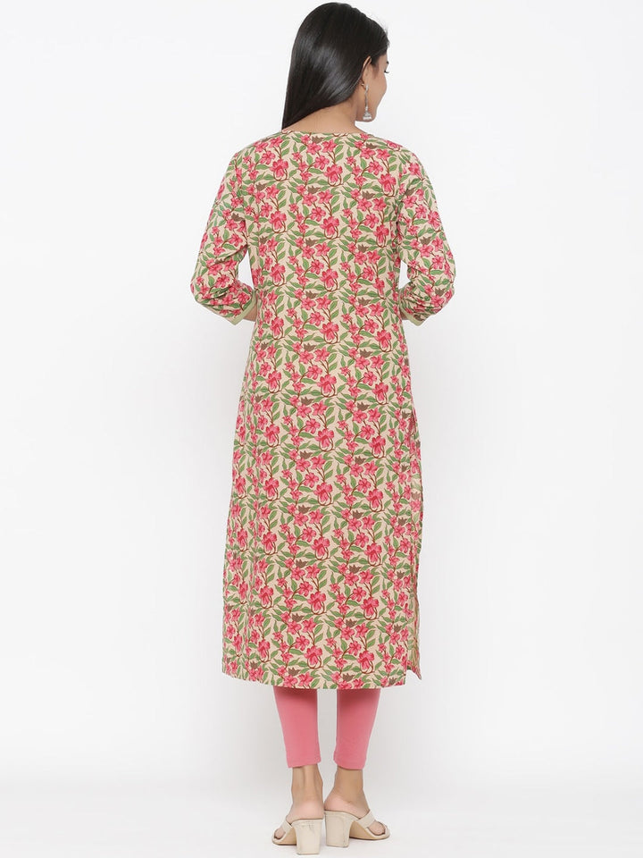 Green & Pink Straight Kurta-Yufta Store-1855KURGRS