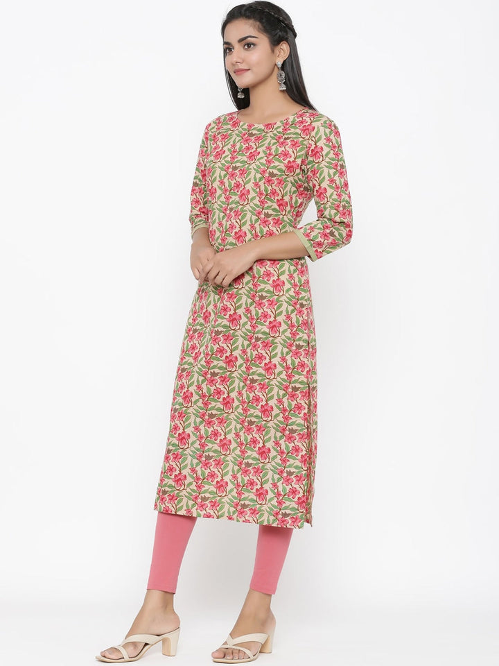 Green & Pink Straight Kurta-Yufta Store-1855KURGRS