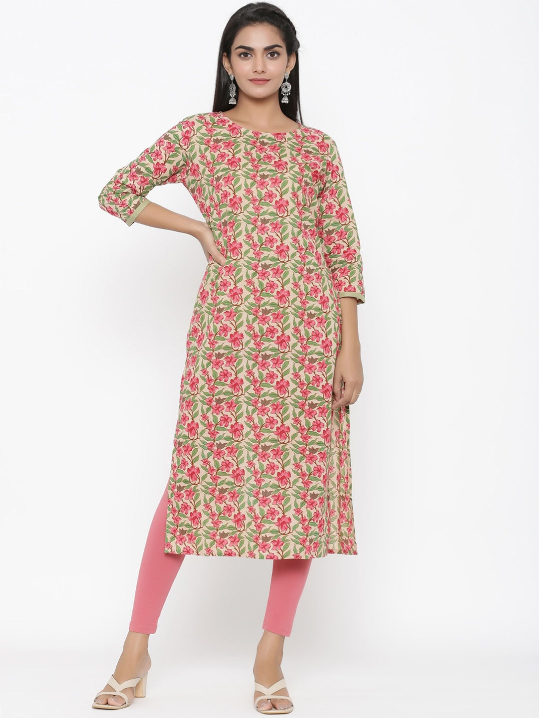 Green & Pink Straight Kurta-Yufta Store-1855KURGRS