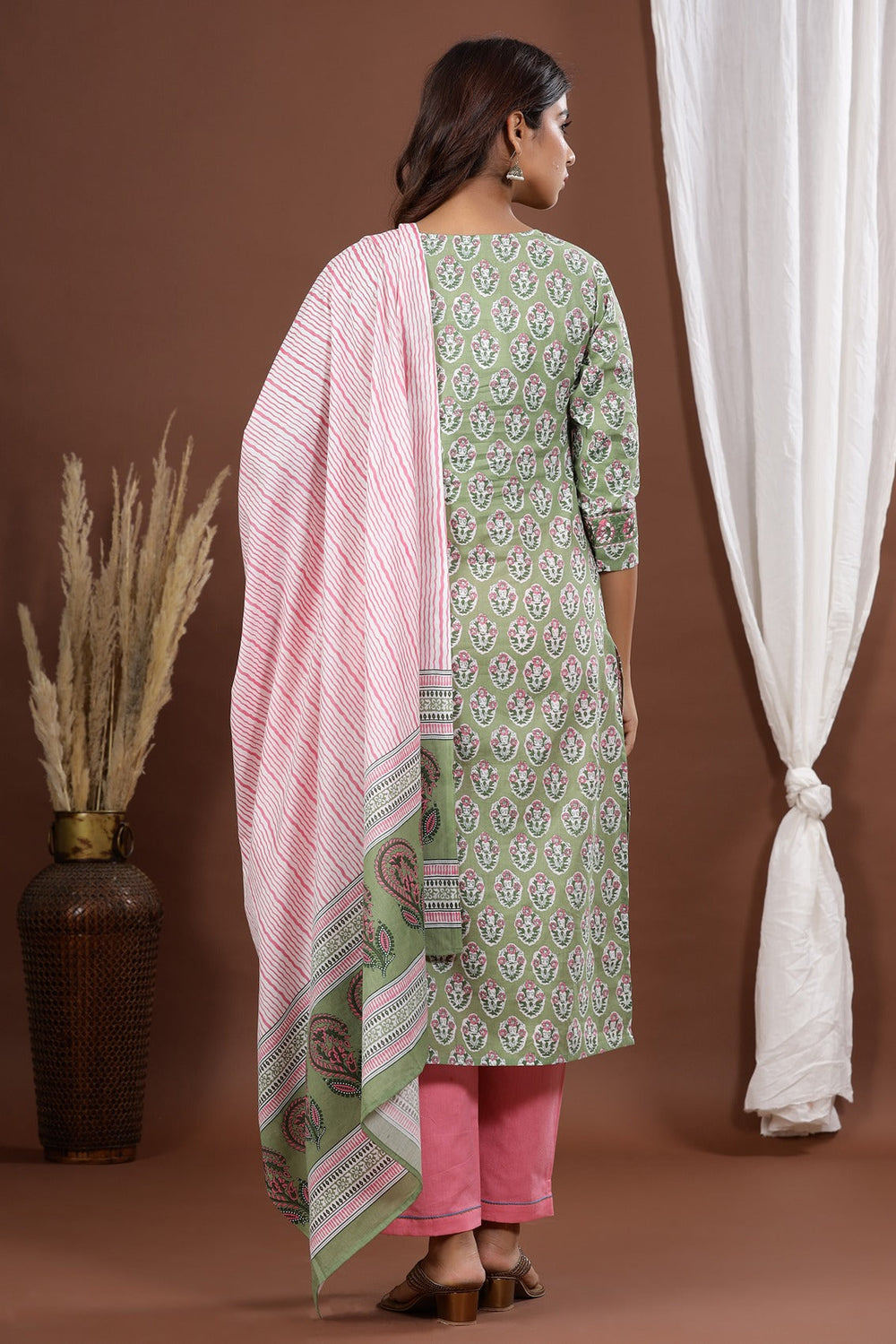 Green Printed Dupatta Set-Yufta Store-9024SKDGRS