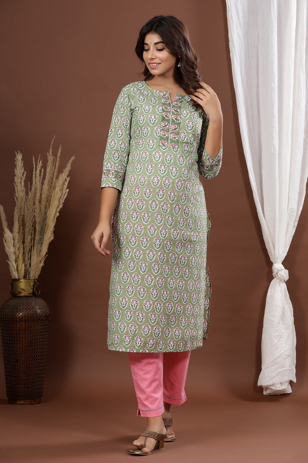 Green Printed Dupatta Set-Yufta Store-9024SKDGRS