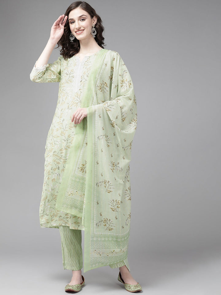 Green Printed Dupatta Set-Yufta Store-9809SKDGRS