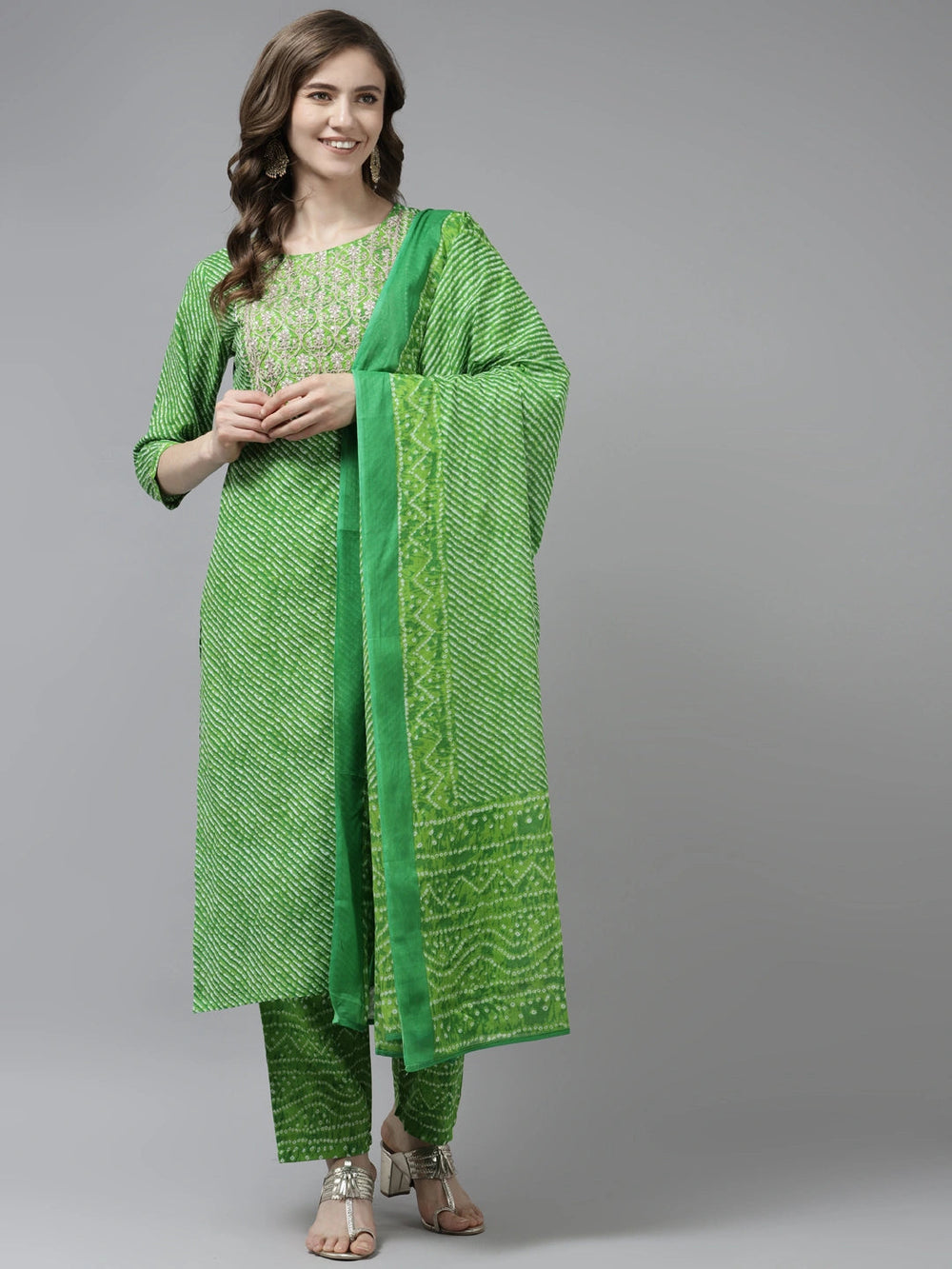 Green Printed Dupatta Set-Yufta Store-9817SKDGRS