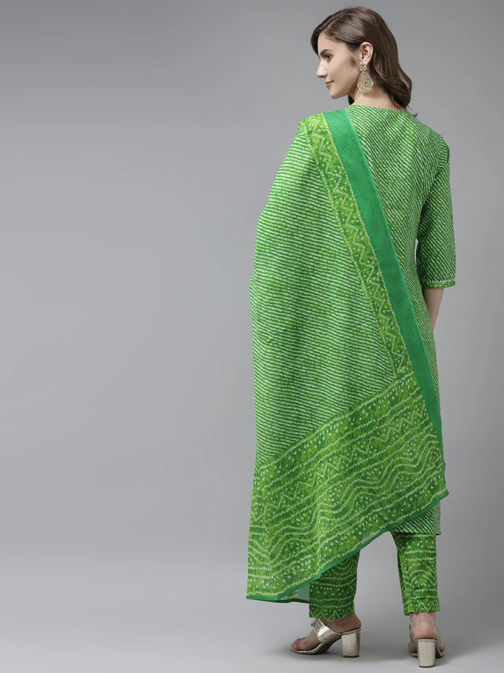 Green Printed Dupatta Set-Yufta Store-9817SKDGRS