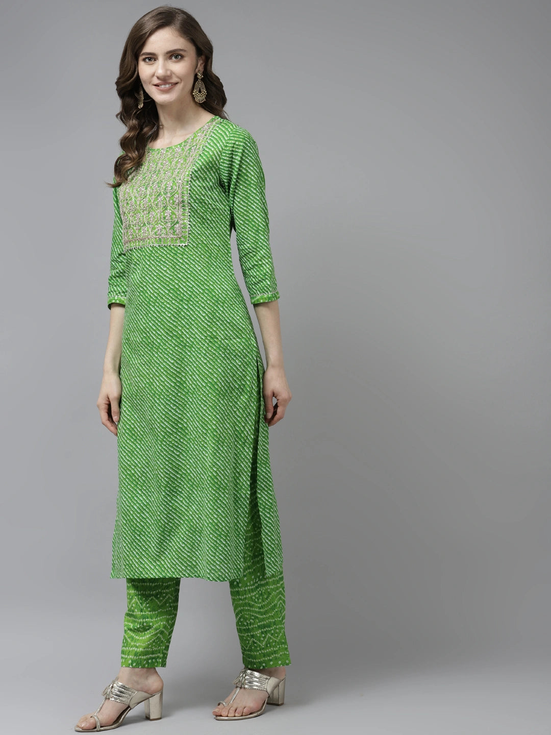 Green Printed Dupatta Set-Yufta Store-9817SKDGRS