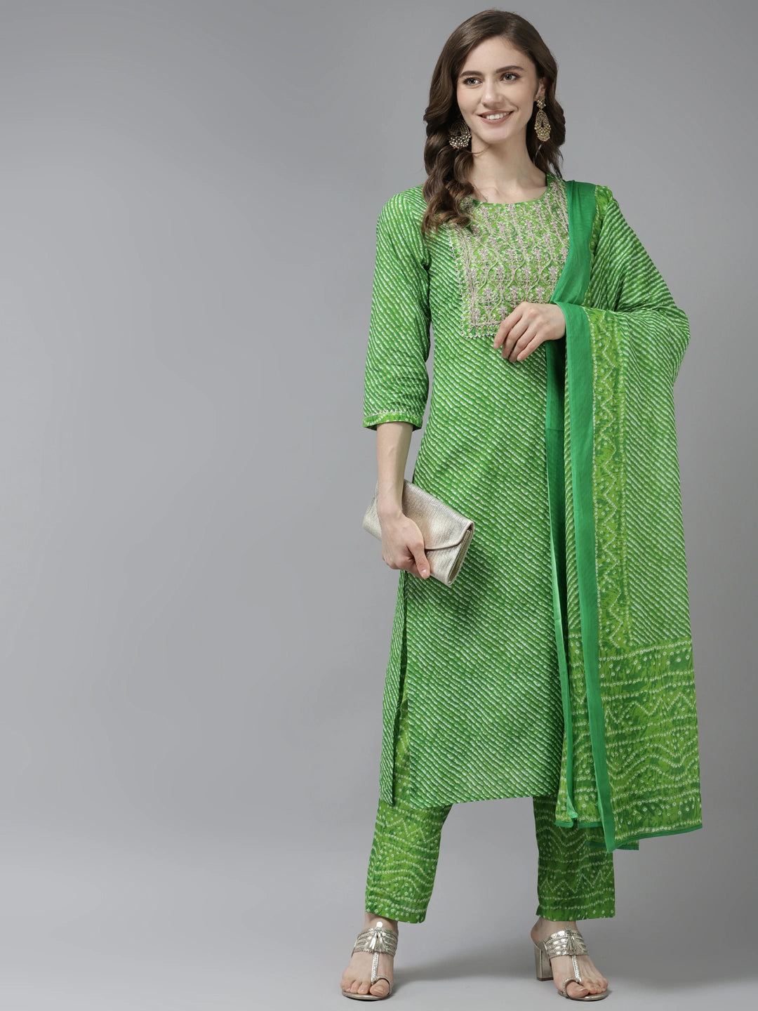 Green Printed Dupatta Set