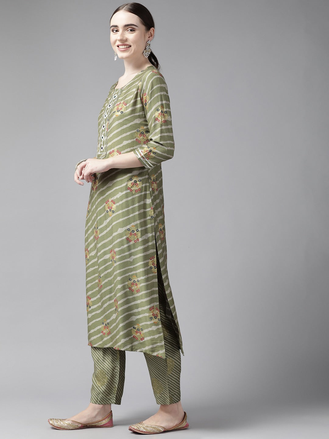 Green Printed Dupatta Set-Yufta Store-9977SKDGRS