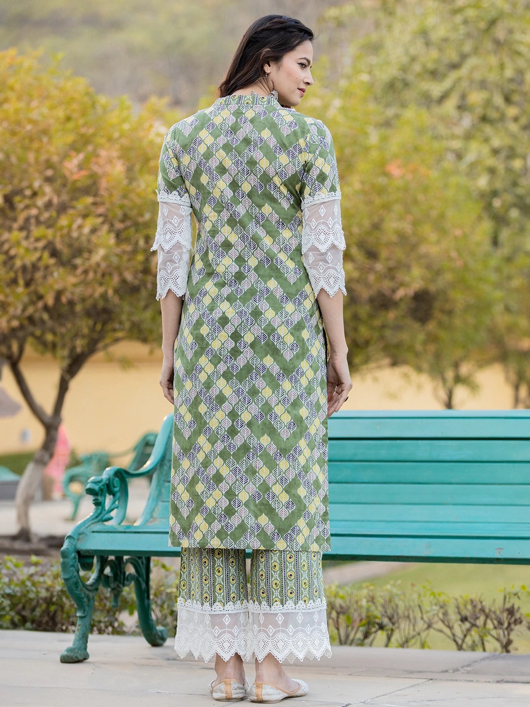 Green Printed Kurta Dupatta Set-Yufta Store-6803SKDGRS