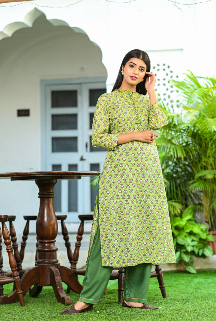 Green Printed Kurta Set-Yufta Store-9021SETGRM