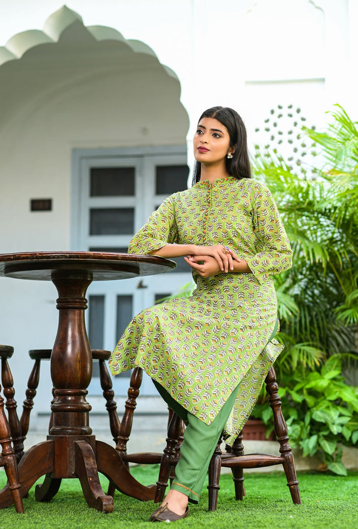 Green Printed Kurta Set-Yufta Store-9021SETGRM